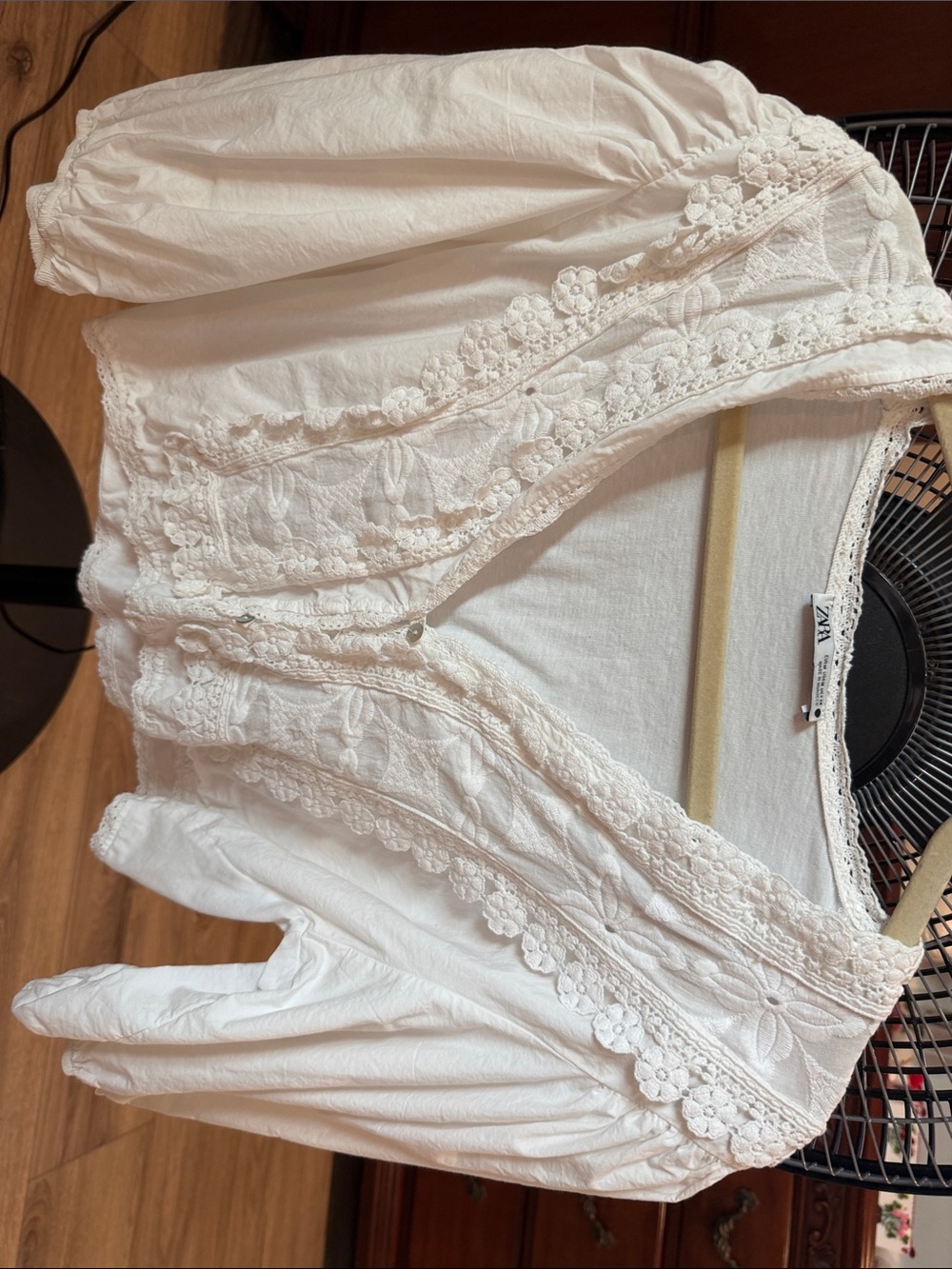 Zara Cream Crochet-Trim Peasant Top